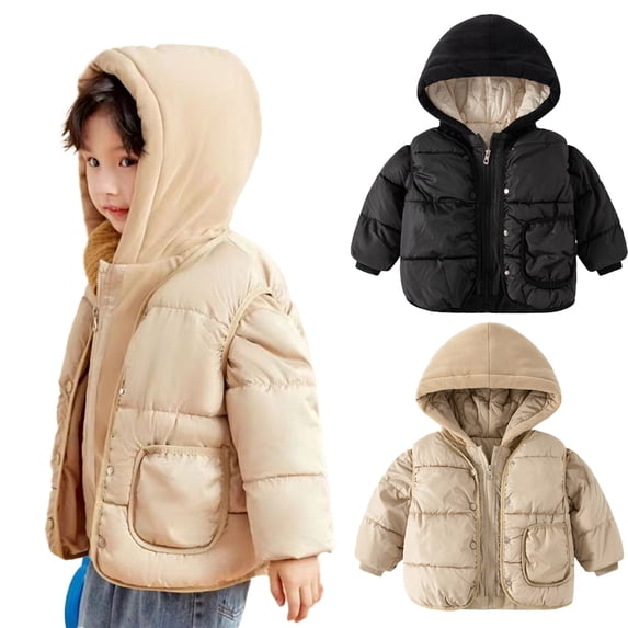 Esaierrr 2PCS Boys Winter Coats Vest Hoods Winter down Jackets Waistcoat for Toddler Kids 2-10Y Solid Color Thickening Warm Cotton Coat Winter Jacket