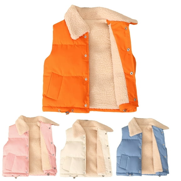 Esaierrr 3-10Y Boys Girls Fleece Vest for Baby Kids Buttons Warm Waistcoat Solid Colours Sleeveless Jacket Autumn/Winter Lapel Tops