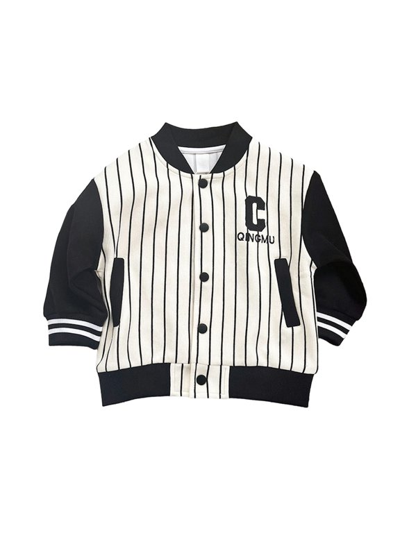 Baby Kids Boys College Style Jacket Vertical Stripes Baseball Jacket Spring Autumn Coats 1-6Y Lightweight Tops