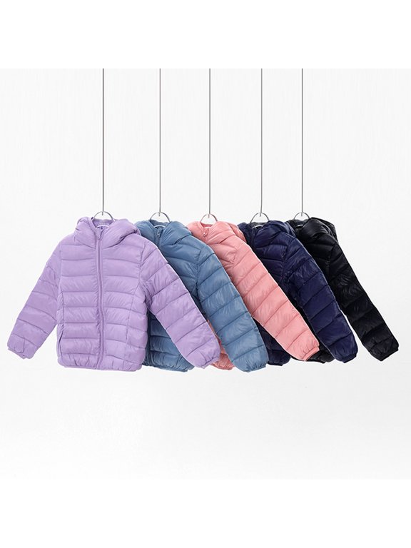 Kids Toddler Boys Girls Hooded Winter Cotton Jacke for 3-10Y Long Sleeve Winter Jacket Solid Colour Cotton Coat Tops Lightweight Cotton Jacket
