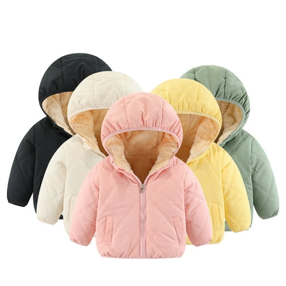 Esaierrr Kids Toddler Hooded Down Cotton Jacket for Boys Girls 1-7Y Long Sleeve Coats with Hooded Solid Colour Cotton Coat Tops Elasticated Cuffs Warm Cotton Coat Fall Winter