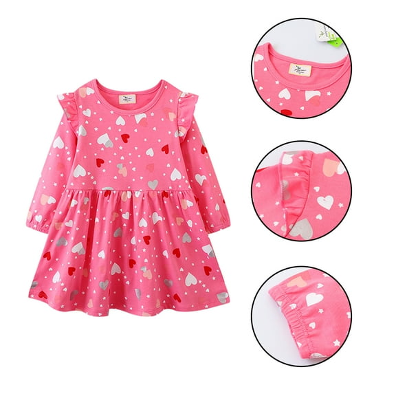 Esaierrr Toddler Girls Crewneck Princess Dress Kids Cartoon Printed Casual Dress Knitted Cotton Long Sleeve Dress Autumn 2-7Y