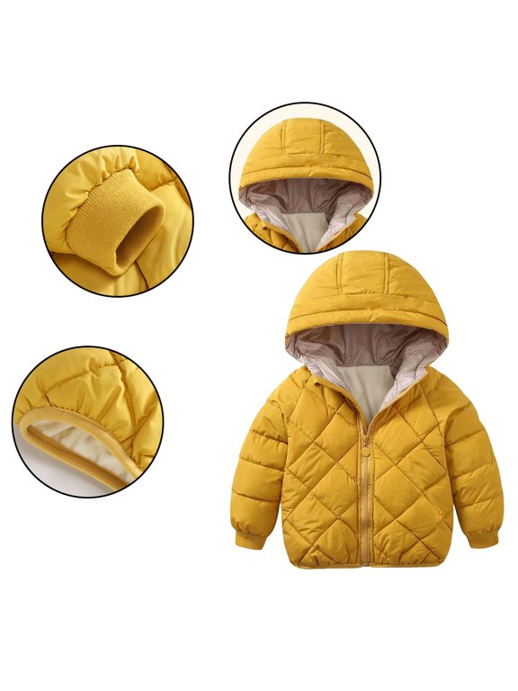 Toddler Kids Boys Girls Hooded Down Cotton Jacket for 2-7Y Solid Colour Warm Cotton Coats Cotton Coat Tops Autumn Winter