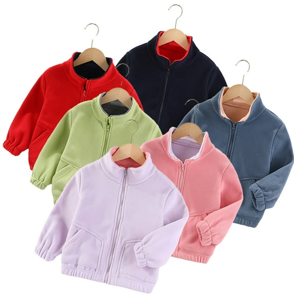 Esaierrr Toddler Kids Solid Color Fleece Jacket 3-12T Girls Boys Double Sided Velvet Zipper Autumn Winter Top Padded Warm Outwea