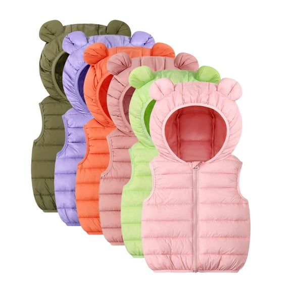 Esaierrr Toddler Kids Solid Colour Hooded Ears Waistcoat Down Jacket 1-7Y Warm Outerwear Spring Autumn Sleeveless Jacket Cotton Coat Tops