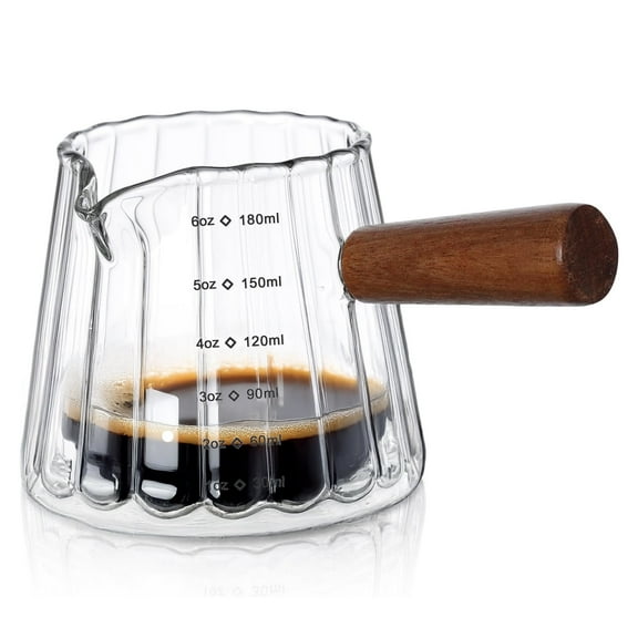 Auckpure 6 oz Borosilicate Glass Espresso Measuring Cup with V-Spout - Heat-Resistant , for Microwave-Safe Espresso Shot Glass