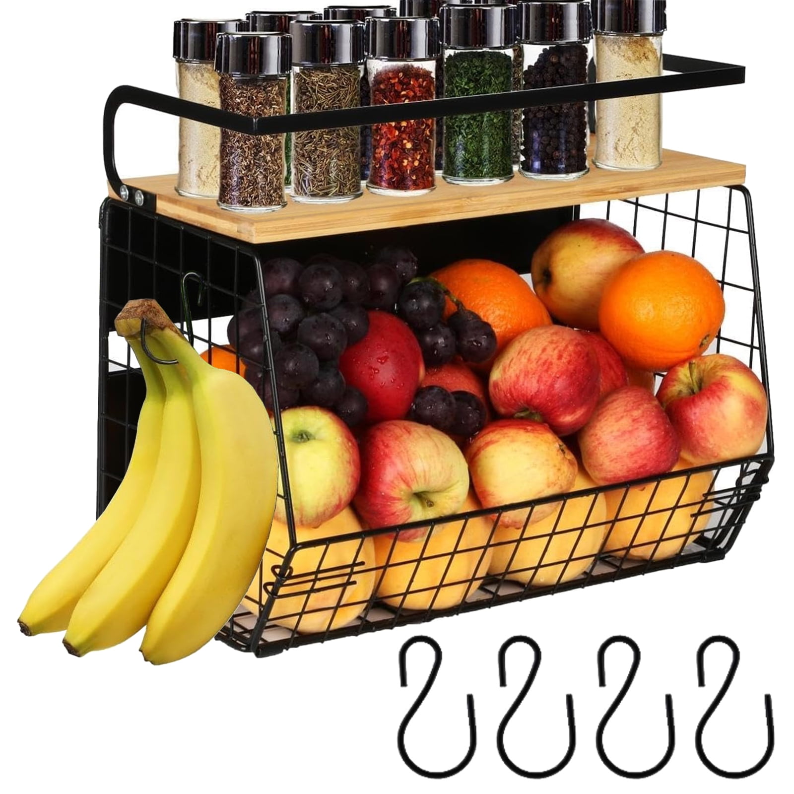 Auckpure Magnetic Shelf for Fridge with Wood Lid - 35 lbs Capacity, Large Storage Bins for Fruits, Vegetables, Spices | Rust-Proof Refrigerator Organizer, Space-Saving Kitchen & Pantry Storage