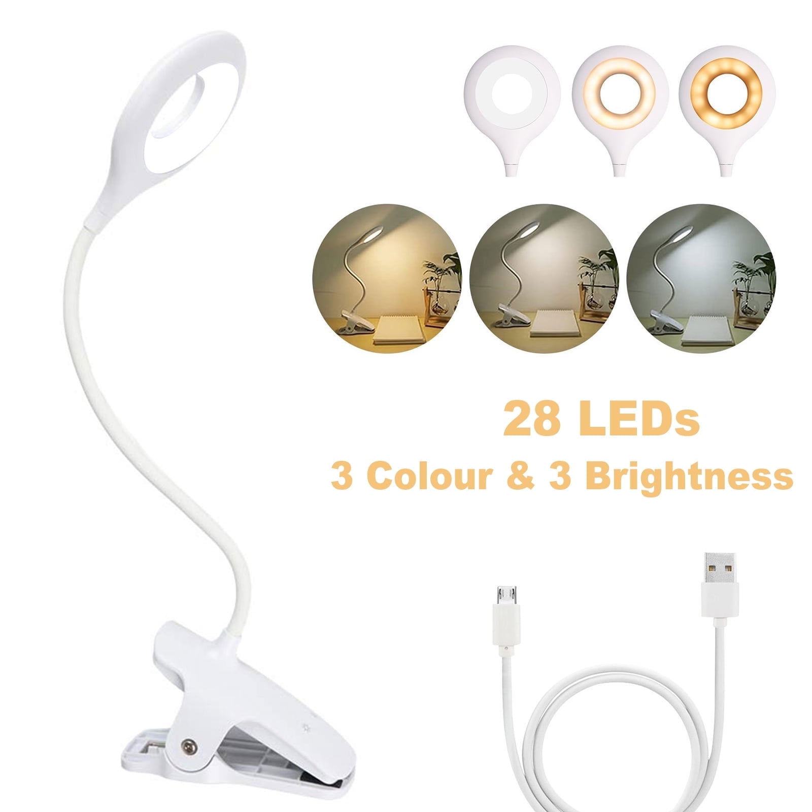 Esbaybulbs 28-LED Desk Lamp, Eye Protect Book Light for Reading Study Office, Adjustable Head Dimmable USB Rechargeable