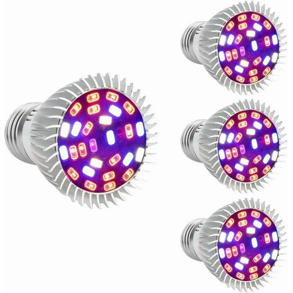 Esbaybulbs 4 Pcs Full Spectrum E26 LED Grow Light Bulb, 28W Grow Plant Light for Hydroponics Greenhouse Organic Indoor Plants