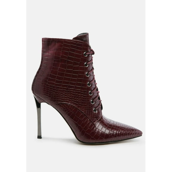 Escala Croc Lace-Up Stiletto Boots