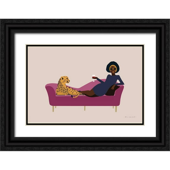 Escalante, Omar 24x17 Black Ornate Wood Framed with Double Matting Museum Art Print Titled - Wild Lounge I Pink Couch