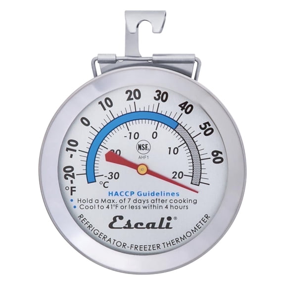 Escali AHF1 Stainless Steel Large Dial Refrigerator Freezer Thermometer for Hanging or Standing on a Fridge or Freezer HACCP Zones NSF Certified