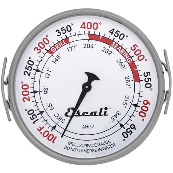 Escali AHG2 Stainless Steel Extra Large Direct Grill Surface Thermometer, Searing Temperature Zones 100-600F Degree Range