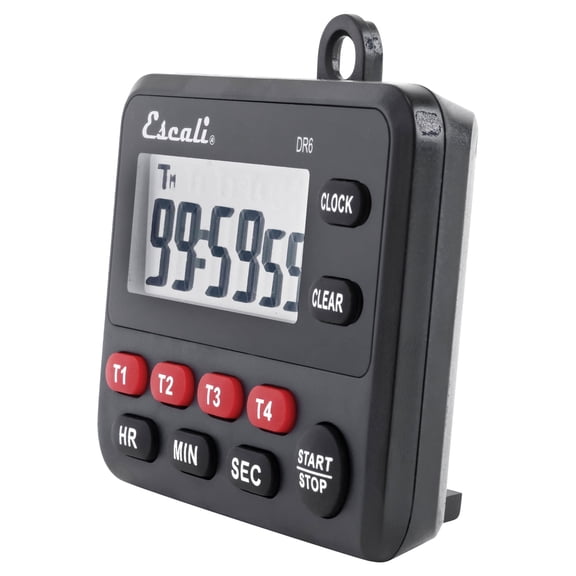 Escali Multi-Task Four Event Digital Kitchen Timer with Clock Mode, Magnetic Back, Overtime Counter