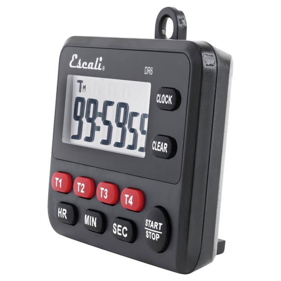 Escali Multi-Task Four Event Digital Kitchen Timer with Clock Mode, Magnetic Back, Overtime Counter