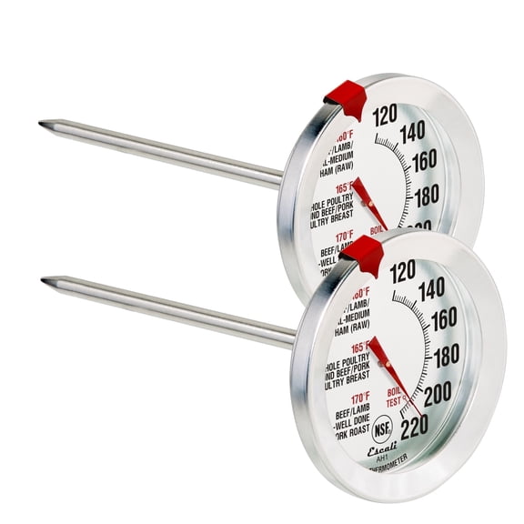 Escali AH1 2 Pack Oven Safe Meat Thermometers, Stainless Steel, Thermometer with 2.5 inch Large Dial, Oven and Grill Safe Temperature Gauge for Cooking, Roasting, Baking, Candy, Steak, Turkey