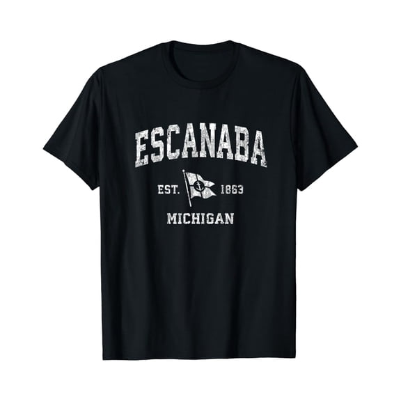 Escanaba Mi Vintage Nautical Boat Anchor Flag Sports T-Shirt BLACK Unisex S-5XL Hot Trending Shirt, Vintage Birthday Gift