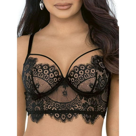 Escante Womens Eyelash Lace Longline Bra Style-61033
