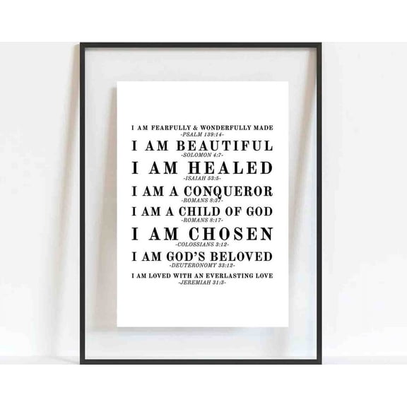 Bible Verses, Baptism Gift, I Am, Scripture Wall Art Christian Gifts Nursery Home Decor Christian Wall Art, Modern Wall Decor, 8x12 UNFRAMED