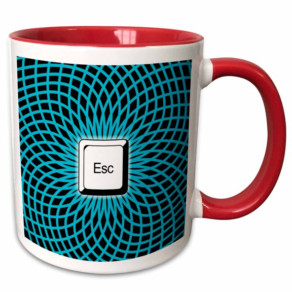 3drose, Escape- Hypnotic Blue Geometric Symmetry under White Keyboard Button, 15oz Two-tone Red Mug