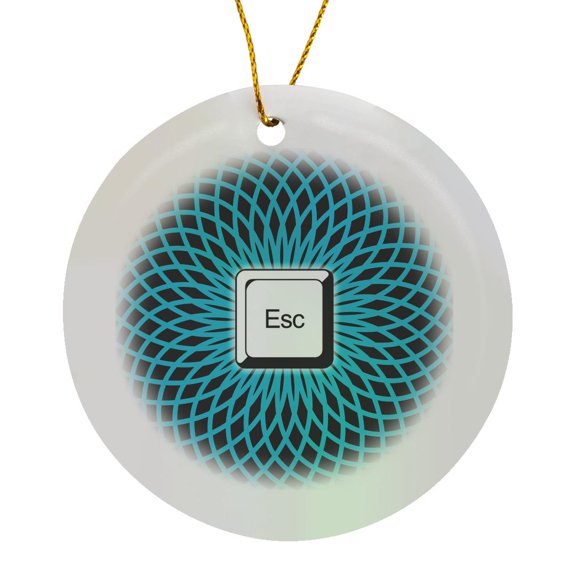 3drose, Escape- Hypnotic Blue Geometric Symmetry under White Keyboard Button, Circle Porcelain Ornament