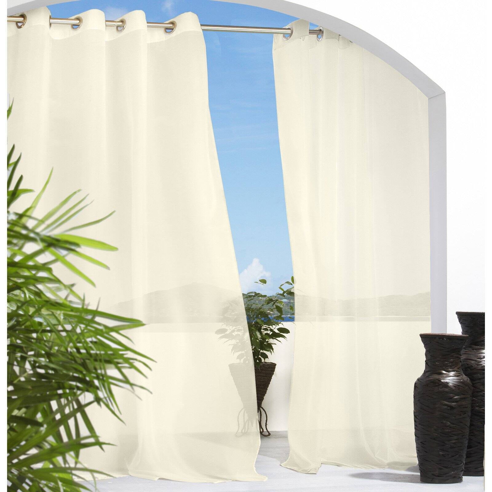 Ivory Sheer Polyester Grommet Panel for Indoor/Outdoor Use