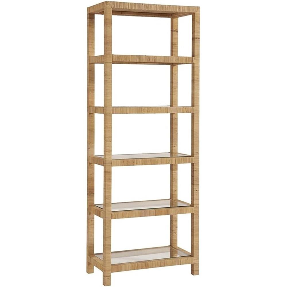 Coastal Brown Rattan and Glass 5-Shelf Etagere