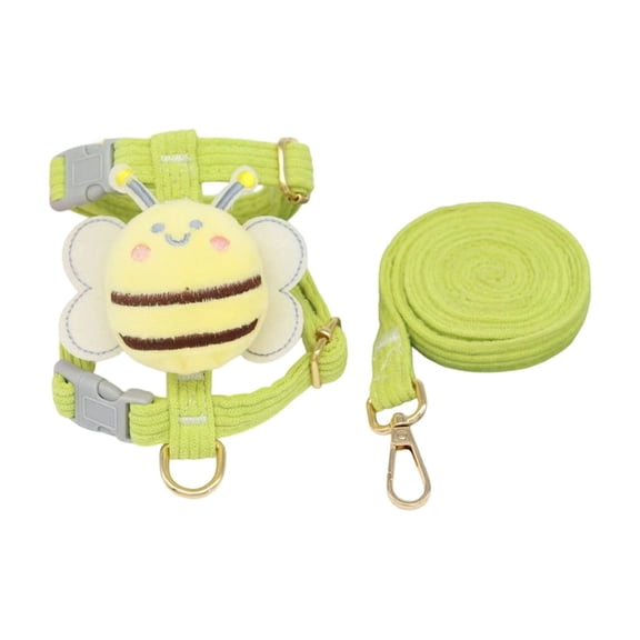 Escape Proof Cat/Dog Harness and Leash Set, Adjustable Soft & Breathable Vest With Backpack for Secure Walking, Cute Cartoon Bee Design for Small Medium Dogs and Cats,Green,L