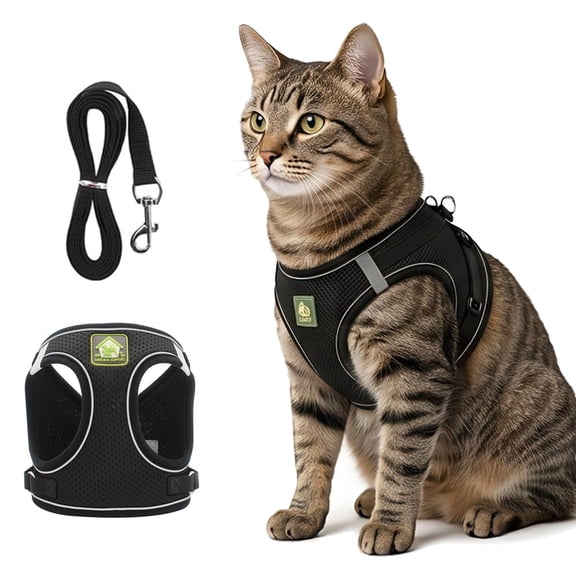 Escape Proof Cat Harness, Breathable, Adjustable Vest-style Harness with Reflective Strips.