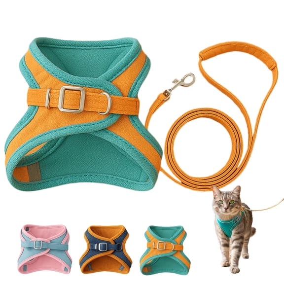 Escape-Proof Cat Harness and Leash Set, Soft Breathable Mesh Vest Style Cat Harness, Adjustable Step-in Cat Harness for Walking, Easy Wear Outdoor Harness for Small Medium Cats