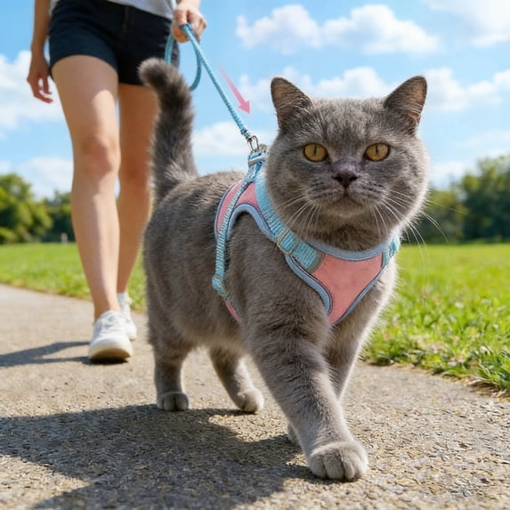 Escape Proof Cat Harness & Leash Set Soft Mesh Reflective Vest Harness For Outdoor Walking And Travel