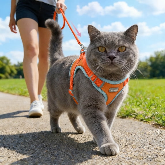 Escape Proof Cat Harness & Leash Set Soft Mesh Reflective Vest Harness For Outdoor Walking And Travel