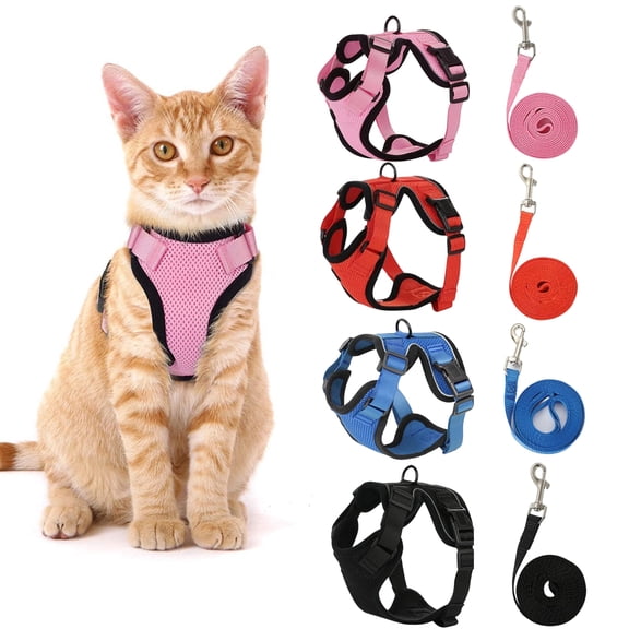 Escape Proof Cat Harness and Leash Set Adjustable Red Nylon Mesh for Kittens Small Cats Outdoor Walks