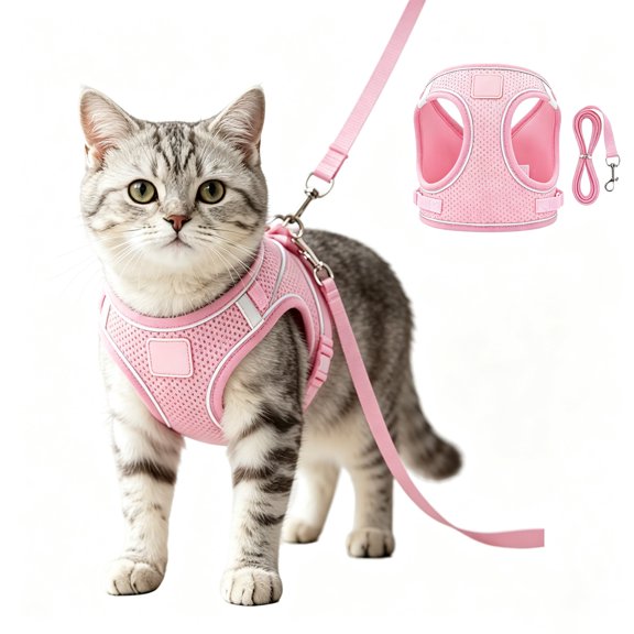 Escape Proof Cat Harness with Retractable Leash – Reflective Vest Harness for Night Safety, Step-in Adjustable Design Fits Small Medium Large Cats