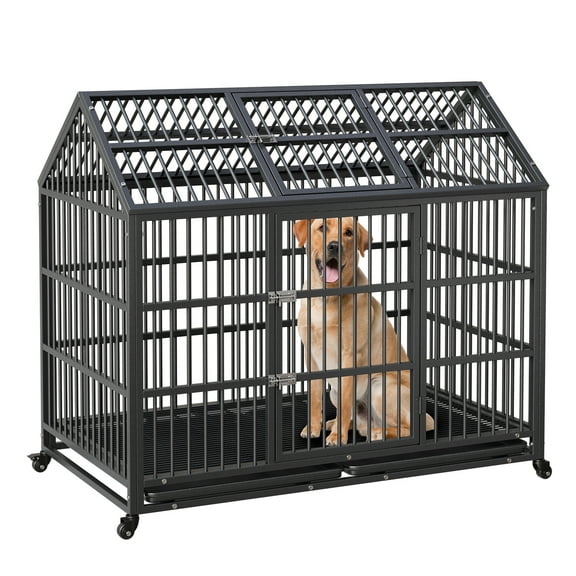 Escape-Proof Dog Cage 52 Inch - Heavy Duty Kennel with Double Doors & Tray