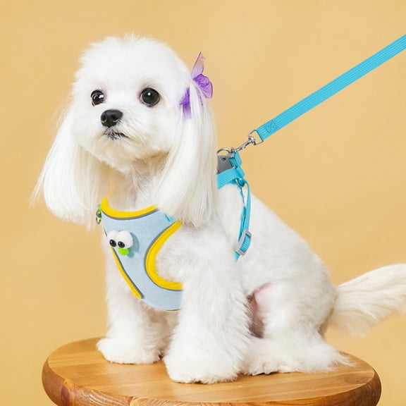 Escape Proof Dog Harness 3D Cartoon Vest Leash Set, Anti-Pull Chest Strap for Teddy Small Dogs, Breathable Walking Gear, Chest 14-24 Inches