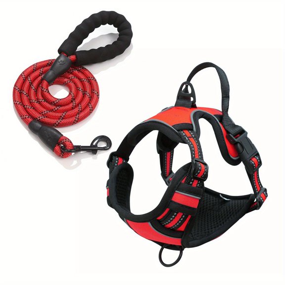 Escape-Proof Dog Harness & Leash Set: Reflective, Adjustable & Comfortable for Walks
