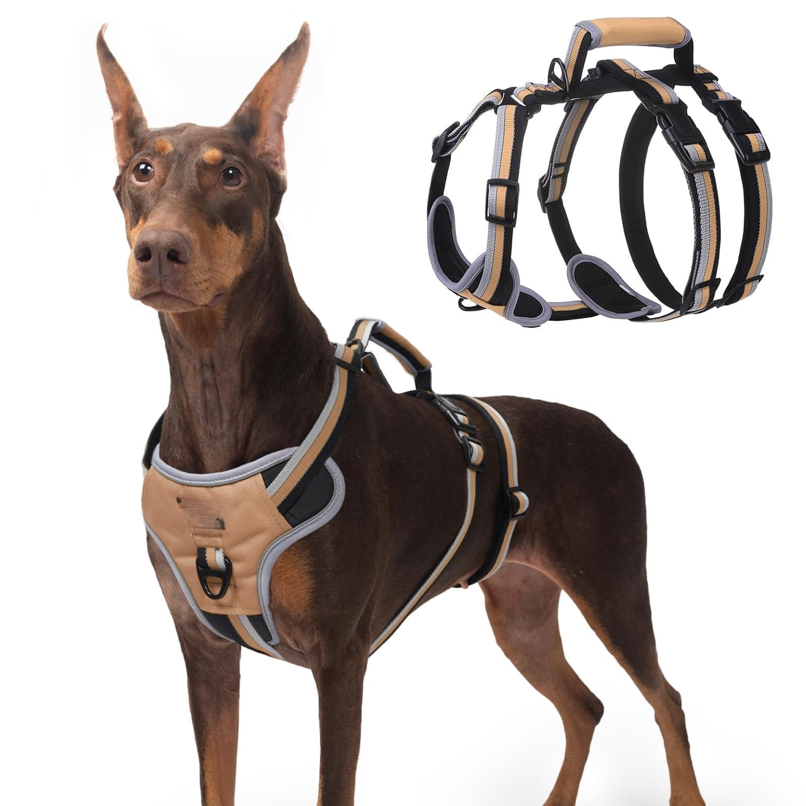 Escape Proof Dog Harness With Padded Handle  No Pull Pet Vest Durable Reflective For Medium Large Dogs Walking And Running Moccasin M