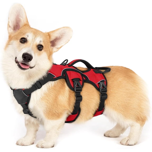 Escape Proof Dog Harness with Reflective Straps, Adjustable No Pull Vest with Lift Handle and Leash Clip for Large Dogs, Small, Red