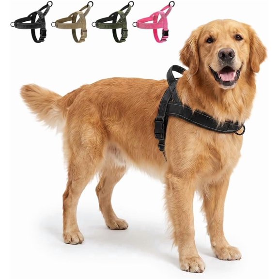 Escape Proof No Pull Tactical Dog Harness, Reflective Adjustable Vest With Handle, Front Clip & Sturdy D-Ring For Dog Walking And Training