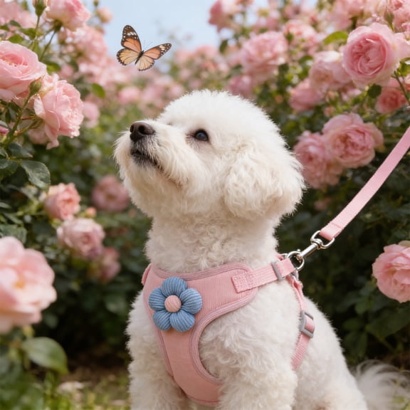 Escape Proof Pet Harness Vest with Leash, Cute Flower Padded Chest Strap for Small Medium Dogs Cats, Adjustable Walking Gear for Outdoor Travel, Blue Yellow Pink, 16.54x13.78in 23.62x21.26in