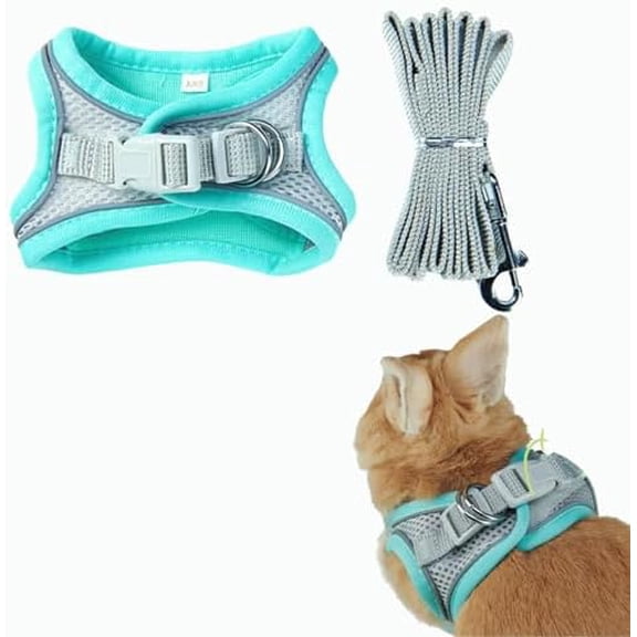 Escape Proof Rabbit Harness and Leash Set, Breathable Mesh Vest Harness with Reflective Strips for Bunny, Guinea Pig, Ferret