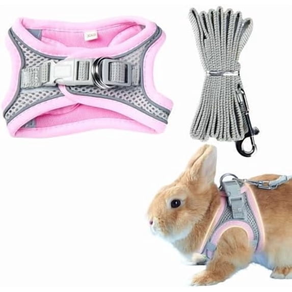 Escape Proof Rabbit Harness and Leash Set, Breathable Mesh Vest Harness with Reflective Strips for Bunny, Guinea Pig, Ferret
