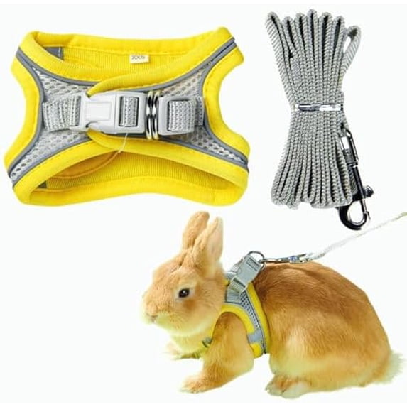 Escape Proof Rabbit Harness and Leash Set, Breathable Mesh Vest Harness with Reflective Strips for Bunny, Guinea Pig, Ferret