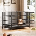 thumbnail image 1 of Escape-Proof Robust Pet Kennel, Double-Door Foldable Dog Cage with Casters & Pull-Out Waste Tray, 1 of 8