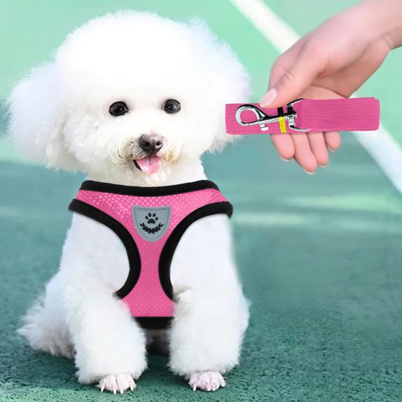 Escape Proof Soft Mesh Cat Harness and Leash Set Adjustable Reflective Vest Chest Strap Breathable Lightweight Walking Gear for Small Medium Cats Puppies Pink L