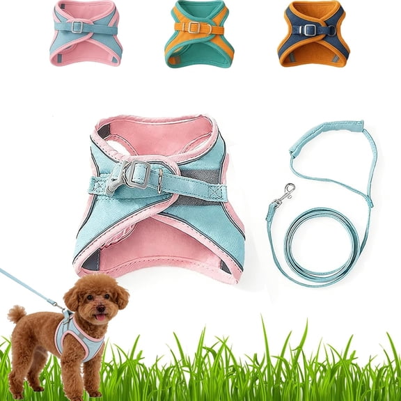 Escape-Proof Step-in Cat Harness and Leash Rabbit Set, Breathable Soft Adjustable Vest with Reflective Strips Double Buckle, Durable Outdoor Walking Gear for Cats and Pet Rabbits (Blue Pink, S)