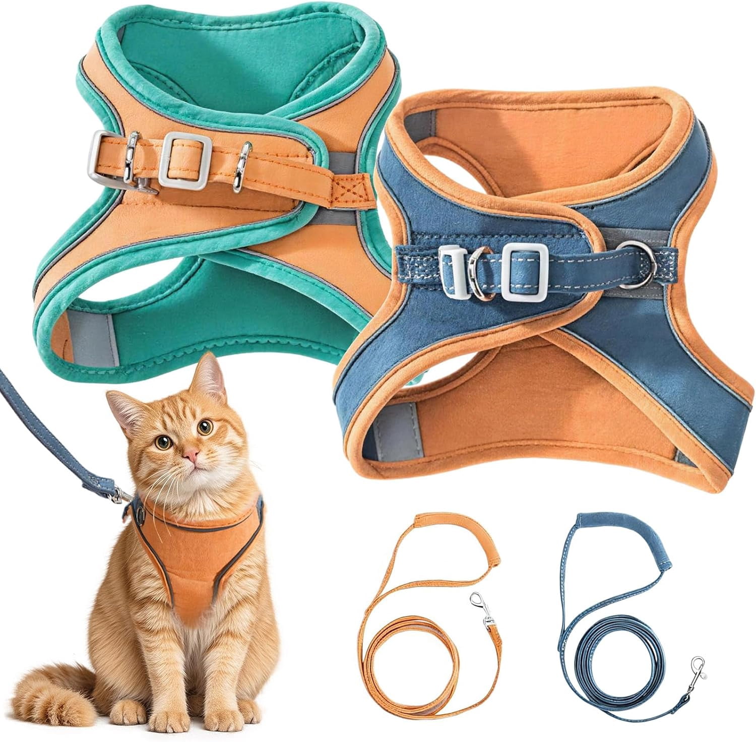 Escape-Proof Vest Style Cat Harness and Leash，Equipped with Reflective Strips and Double Buckles, It Is Breathable and Soft—suitable for Both Indoor and Outdoor Use.