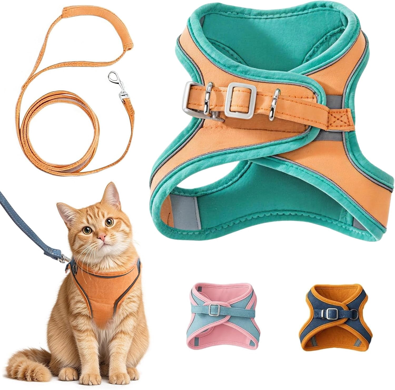 Escape-Proof Vest Style Cat Harness and Leash，Equipped with Reflective Strips and Double Buckles, It Is Breathable and Soft—suitable for Both Indoor and Outdoor Use.
