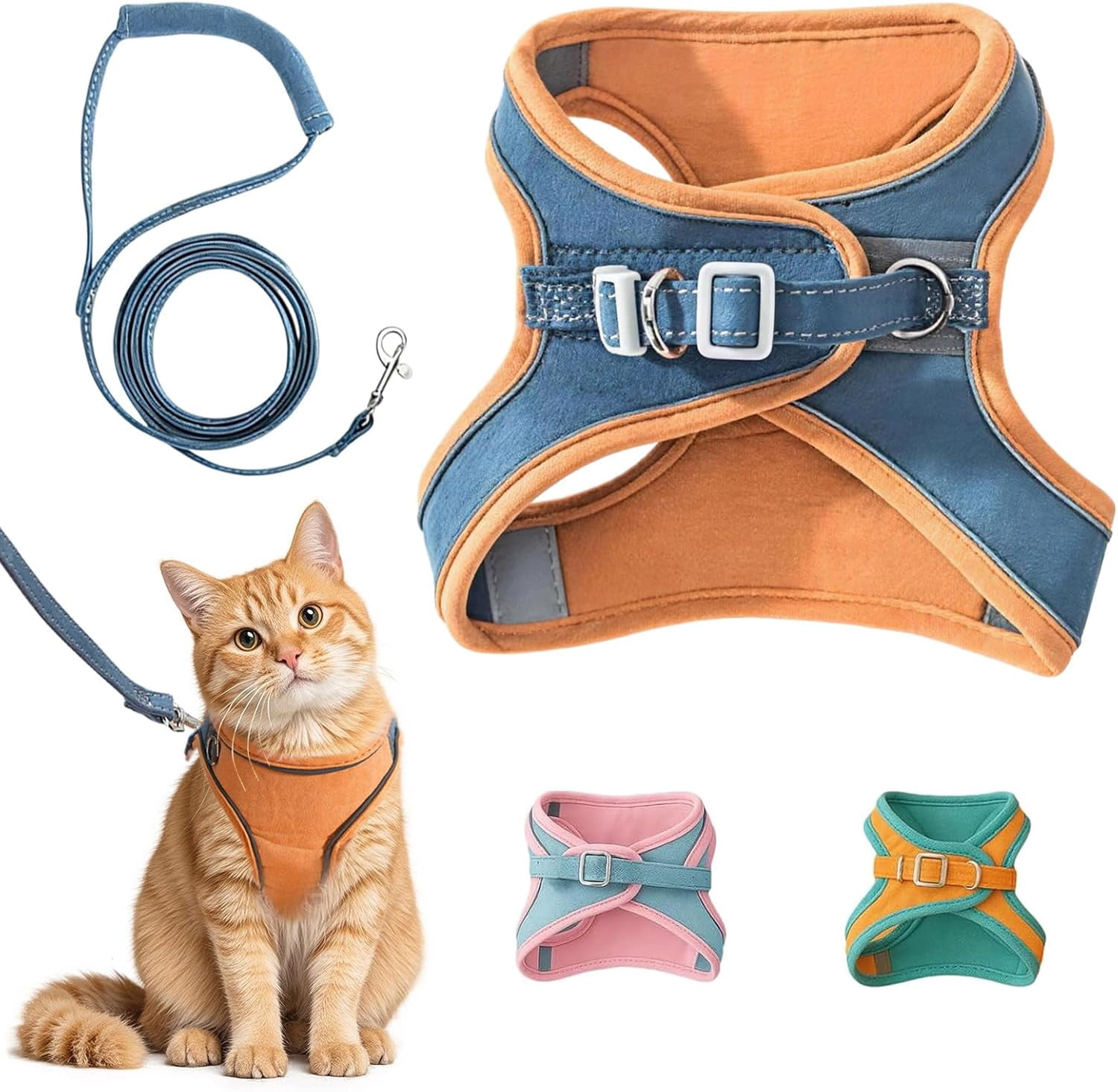 Escape-Proof Vest Style Cat Harness and Leash，Equipped with Reflective Strips and Double Buckles, It Is Breathable and Soft—suitable for Both Indoor and Outdoor Use.